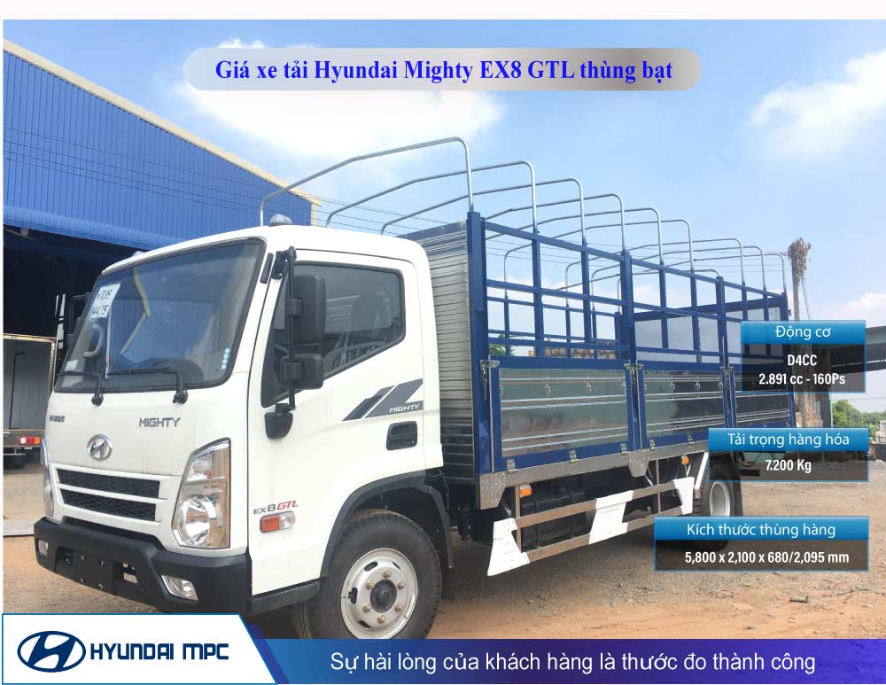 Hình ảnh Xe tải Hyundai mighty EX8 GTL mui bạt (bản lề inox, cản composite)